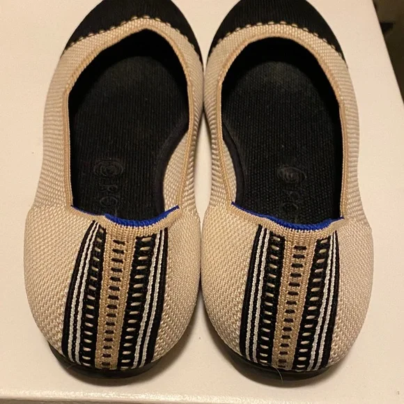 Rothy's Black and Cream Flats with Blue Accents - Picture 3 of 5